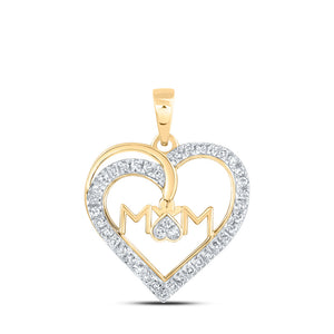 10kt Yellow Gold Womens Round Diamond Mom Heart Pendant 1/6 Cttw