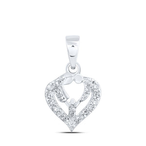 10kt White Gold Womens Round Diamond Parents Heart Pendant 1/10 Cttw