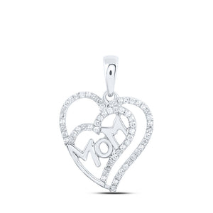 10kt White Gold Womens Round Diamond Mom Heart Pendant 1/3 Cttw