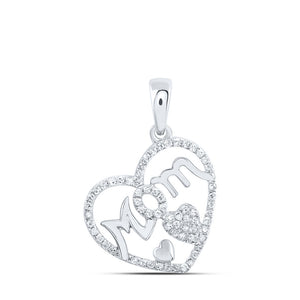 10kt White Gold Womens Round Diamond Mom Heart Pendant 1/3 Cttw