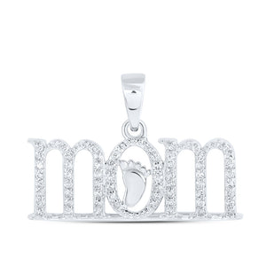 10kt White Gold Womens Round Diamond Foot Mom Pendant 1/5 Cttw