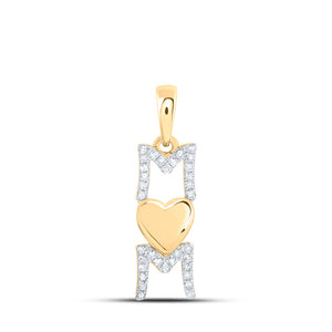 10kt Yellow Gold Womens Round Diamond Mom Heart Pendant 1/6 Cttw