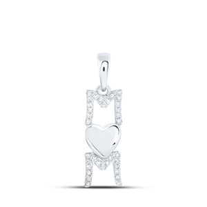 10kt White Gold Womens Round Diamond Mom Heart Pendant 1/6 Cttw