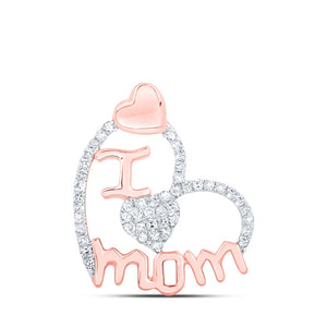 10kt Rose Gold Womens Round Diamond I Heart Mom Pendant 1/4 Cttw