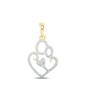 10kt Yellow Gold Womens Round Diamond Mom Child Heart Pendant 1/8 Cttw