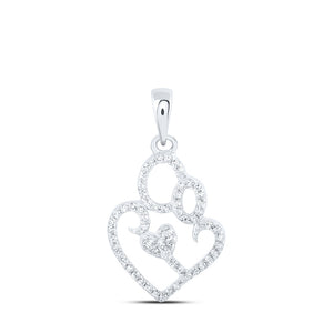 10kt White Gold Womens Round Diamond Mom Child Heart Pendant 1/8 Cttw