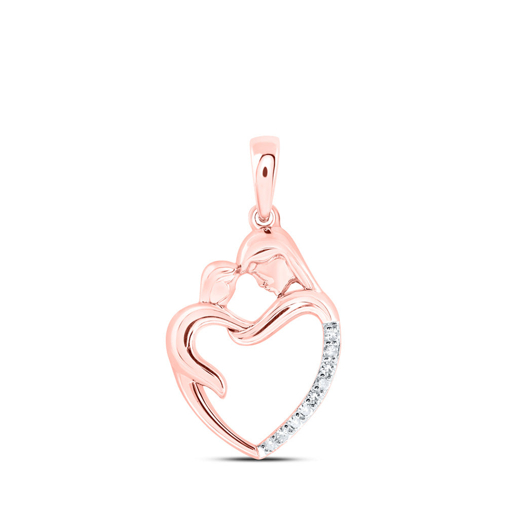 10kt Rose Gold Womens Round Diamond Mom Child Heart Pendant 1/20 Cttw