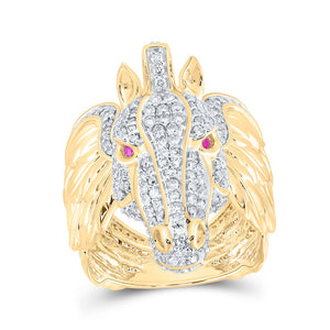 10kt Yellow Gold Mens Round Diamond Pegasus Animal Ring 2 Cttw