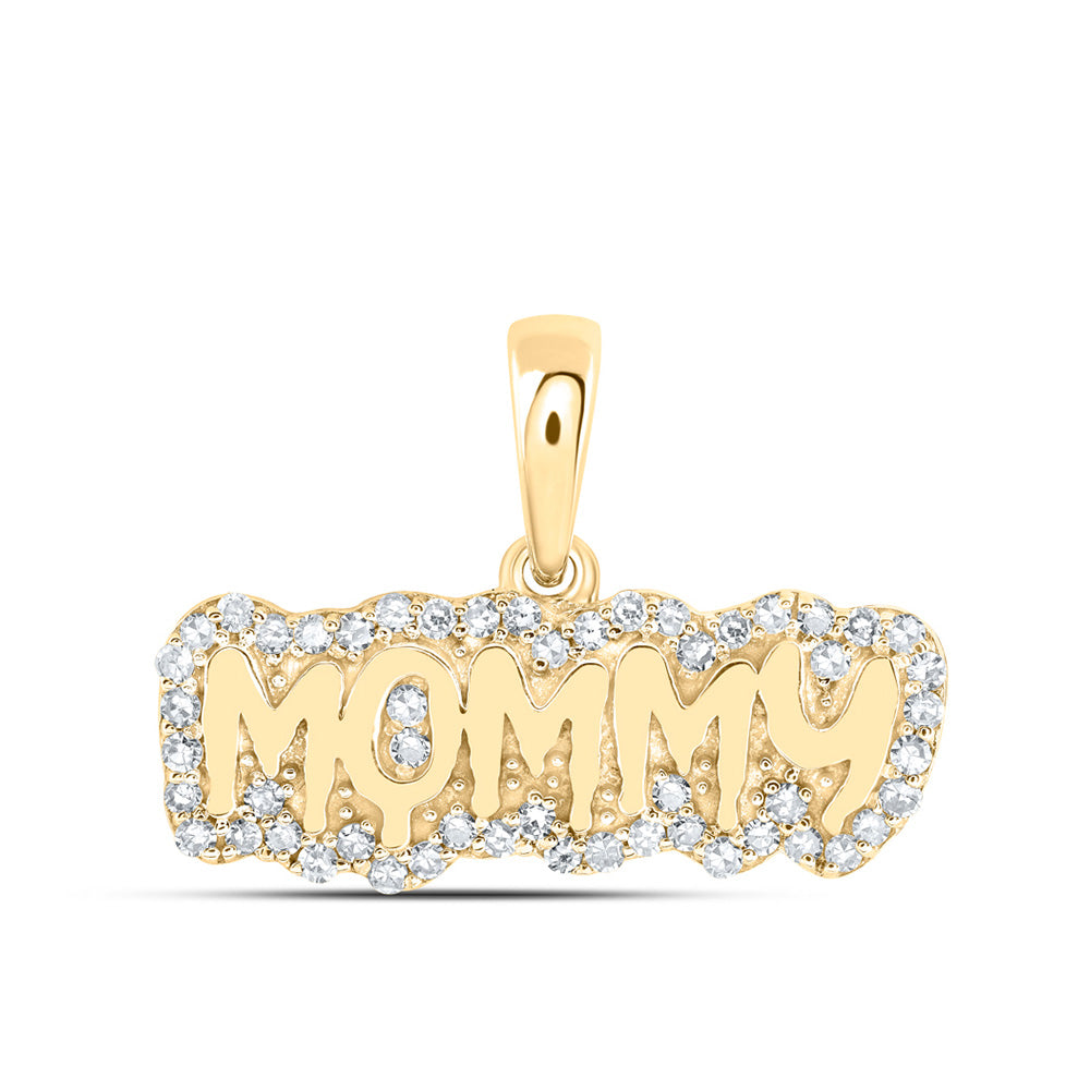 10kt Yellow Gold Womens Round Diamond MOMMY Mom Pendant 1/5 Cttw