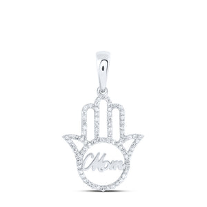 10kt White Gold Womens Round Diamond Mom Hamsa Pendant 1/3 Cttw