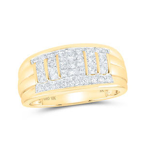 10kt Yellow Gold Mens Princess Diamond Band Ring 1 Cttw