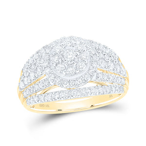 10kt Yellow Gold Womens Round Diamond Cluster Ring 1 Cttw