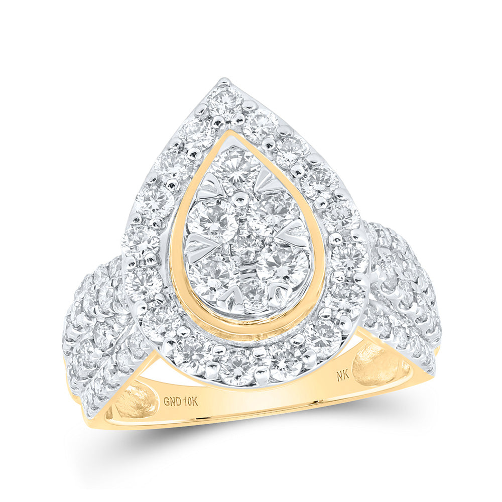 10kt Yellow Gold Womens Round Diamond Teardrop Cluster Ring 2 Cttw