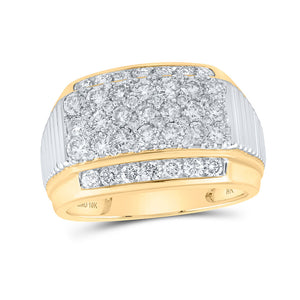 10kt Yellow Gold Mens Round Diamond Ribbed Pave Band Ring 2 Cttw