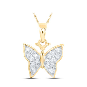 10kt Yellow Gold Womens Round Diamond Butterfly Pendant 1/20 Cttw