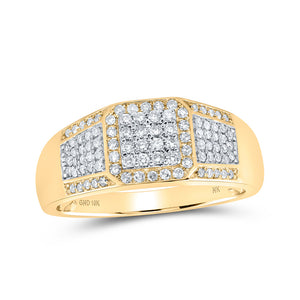 10kt Yellow Gold Mens Round Diamond Square Ring 1/2 Cttw