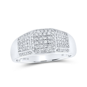 10kt White Gold Mens Round Diamond Square Ring 1/2 Cttw