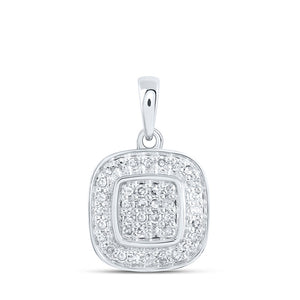 10kt White Gold Womens Round Diamond Square Pendant 1/3 Cttw