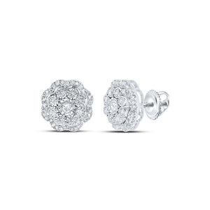 10kt White Gold Womens Round Diamond Octagon Earrings 1/2 Cttw