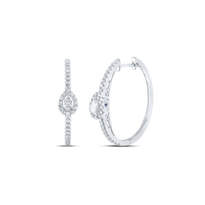 14kt White Gold Womens Pear Diamond Hoop Earrings 1 Cttw