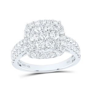 14kt White Gold Womens Round Diamond Square Cluster Ring 1-1/2 Cttw