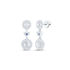 14kt White Gold Womens Round Diamond Dangle Earrings 1 Cttw