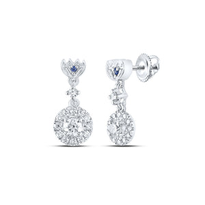 14kt White Gold Womens Round Diamond Dangle Earrings 1/2 Cttw