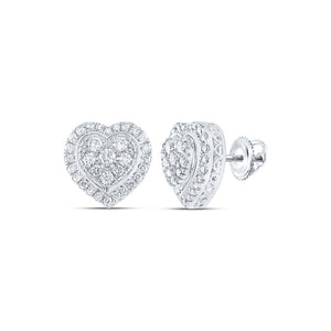 14kt White Gold Womens Round Diamond Heart Earrings 1-1/4 Cttw