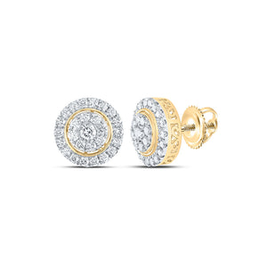 14kt Yellow Gold Womens Round Diamond Cluster Earrings 1-1/4 Cttw