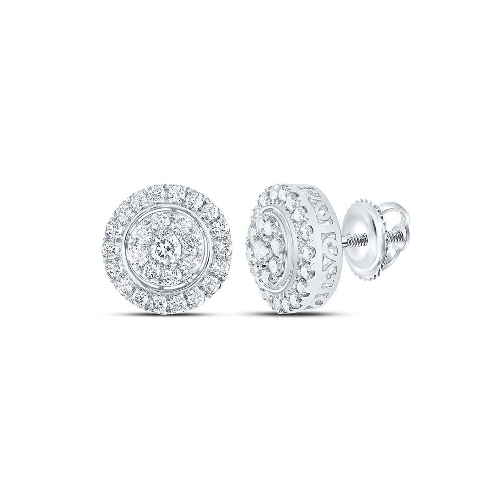 14kt White Gold Womens Round Diamond Cluster Earrings 1-1/4 Cttw