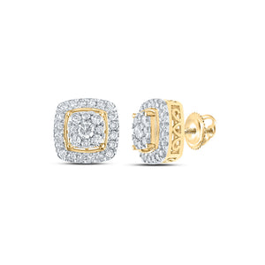 10kt Yellow Gold Womens Round Diamond Square Earrings 1 Cttw