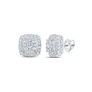 10kt White Gold Womens Round Diamond Square Earrings 1 Cttw