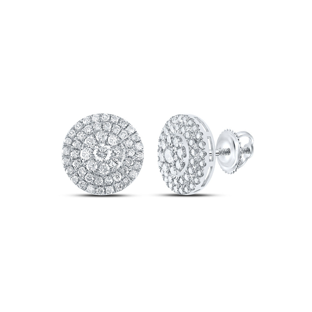 10kt White Gold Womens Round Diamond Cluster Earrings 1-1/2 Cttw