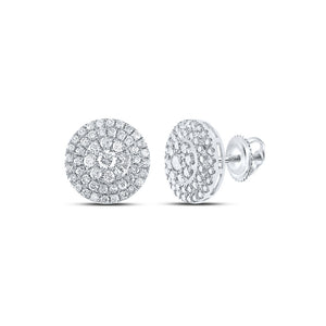 14kt White Gold Womens Round Diamond Cluster Earrings 1-1/2 Cttw