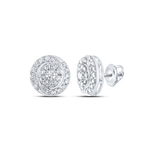 14kt White Gold Womens Round Diamond Cluster Earrings 1 Cttw