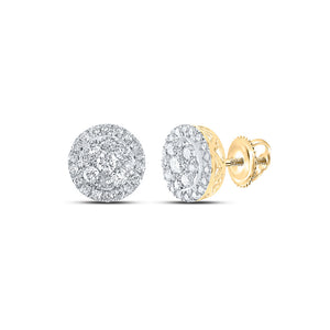 14kt Yellow Gold Womens Round Diamond Cluster Earrings 1 Cttw