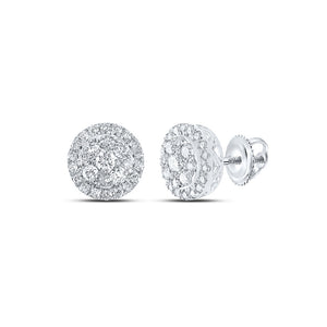 14kt White Gold Womens Round Diamond Cluster Earrings 1 Cttw