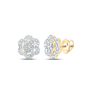 10kt Yellow Gold Womens Round Diamond Cluster Earrings 1/2 Cttw