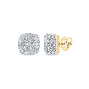 10kt Yellow Gold Womens Round Diamond Square Earrings 1 Cttw