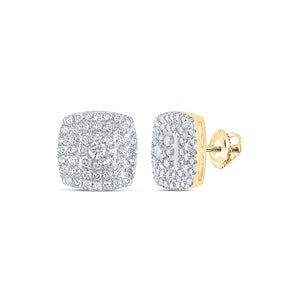 10kt Yellow Gold Womens Round Diamond Square Earrings 1-1/2 Cttw