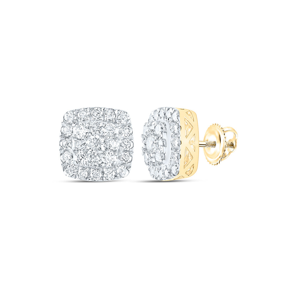 10kt Yellow Gold Womens Round Diamond Square Earrings 1 Cttw