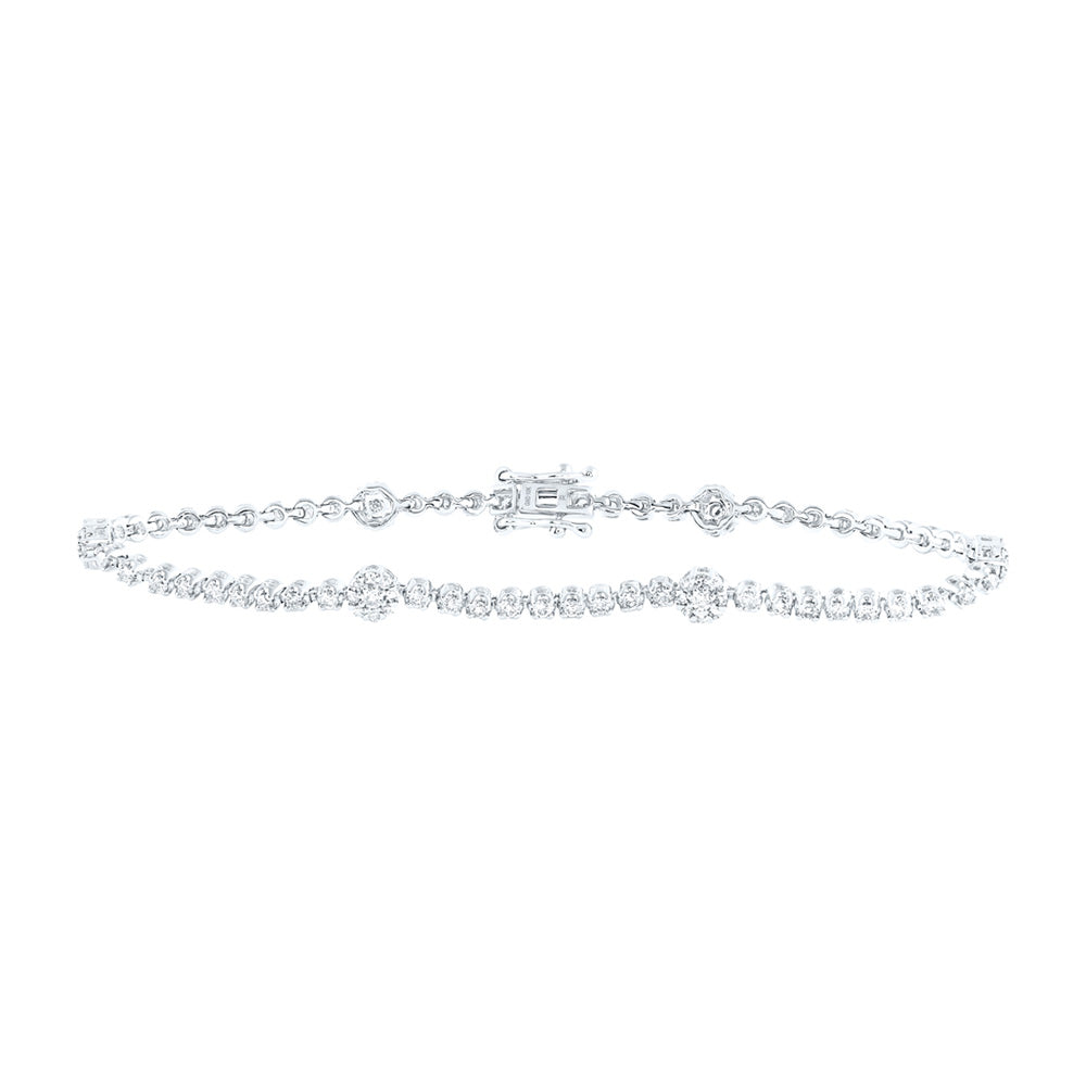 10kt White Gold Womens Round Diamond Fashion Bracelet 1-3/8 Cttw