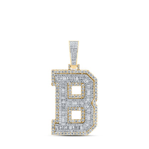 10kt Yellow Gold Mens Baguette Diamond B Initial Letter Charm Pendant 3-1/3 Cttw