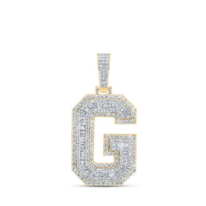 10kt Yellow Gold Mens Baguette Diamond G Initial Letter Charm Pendant 3 Cttw