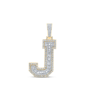 10kt Yellow Gold Mens Round Diamond J Initial Letter Charm Pendant 2 Cttw