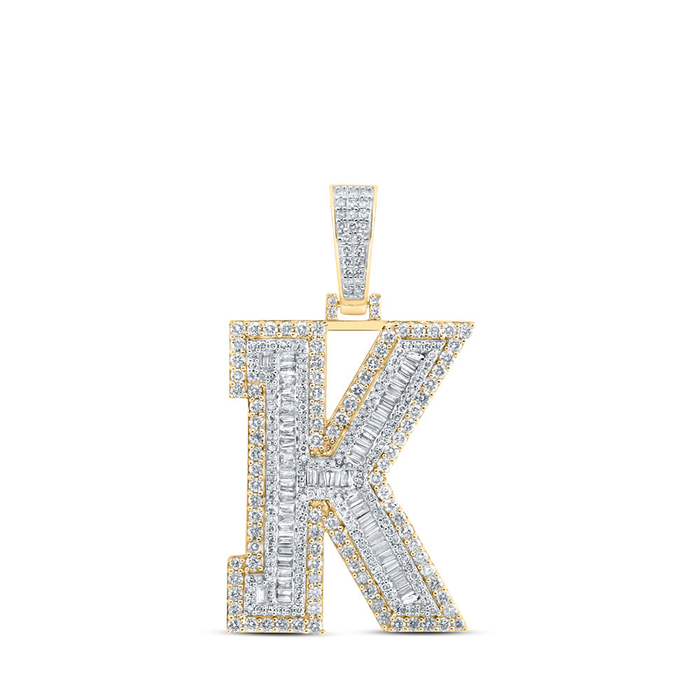 10kt Yellow Gold Mens Baguette Diamond K Initial Letter Charm Pendant 3 Cttw