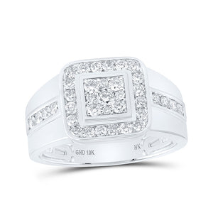 10kt White Gold Mens Round Diamond Square Ring 1 Cttw