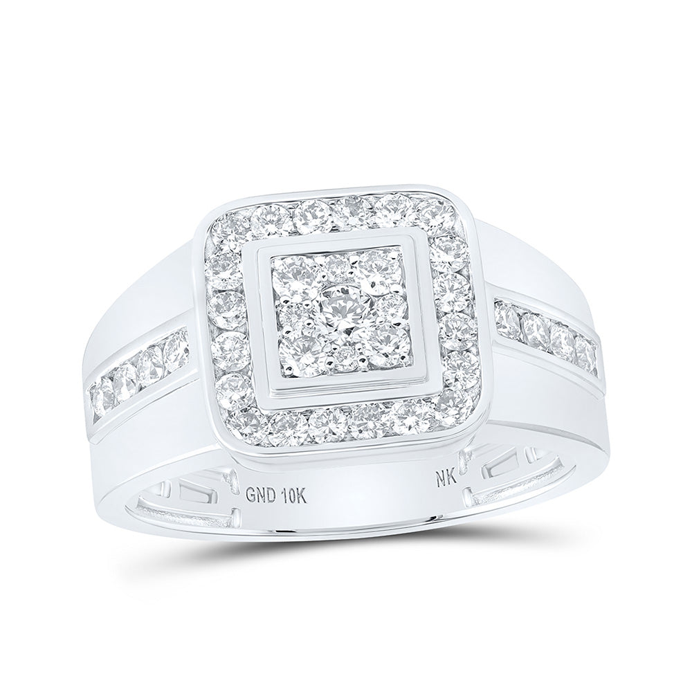 10kt White Gold Mens Round Diamond Square Ring 1 Cttw