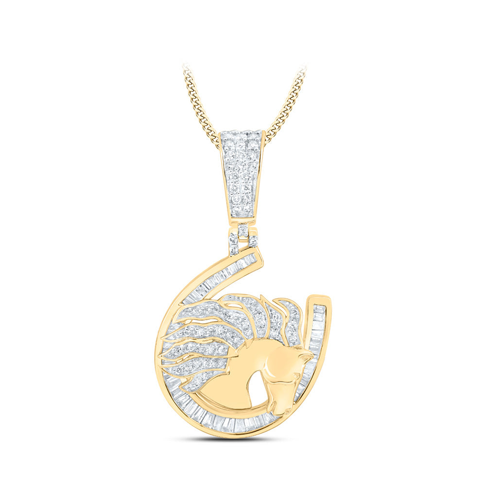 10kt Yellow Gold Mens Round Diamond Lucky Horseshoe Charm Pendant 1 Cttw