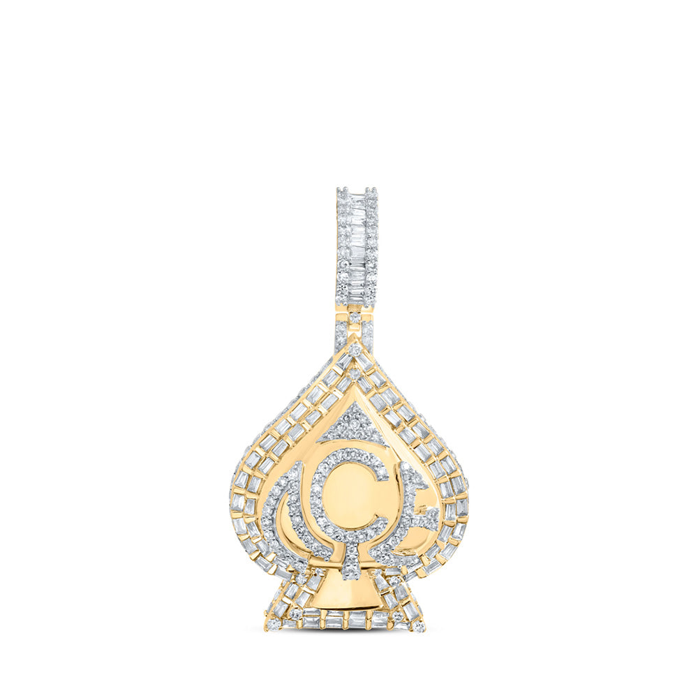 10kt Yellow Gold Mens Round Diamond ACE Spade Charm Pendant 2-1/4 Cttw